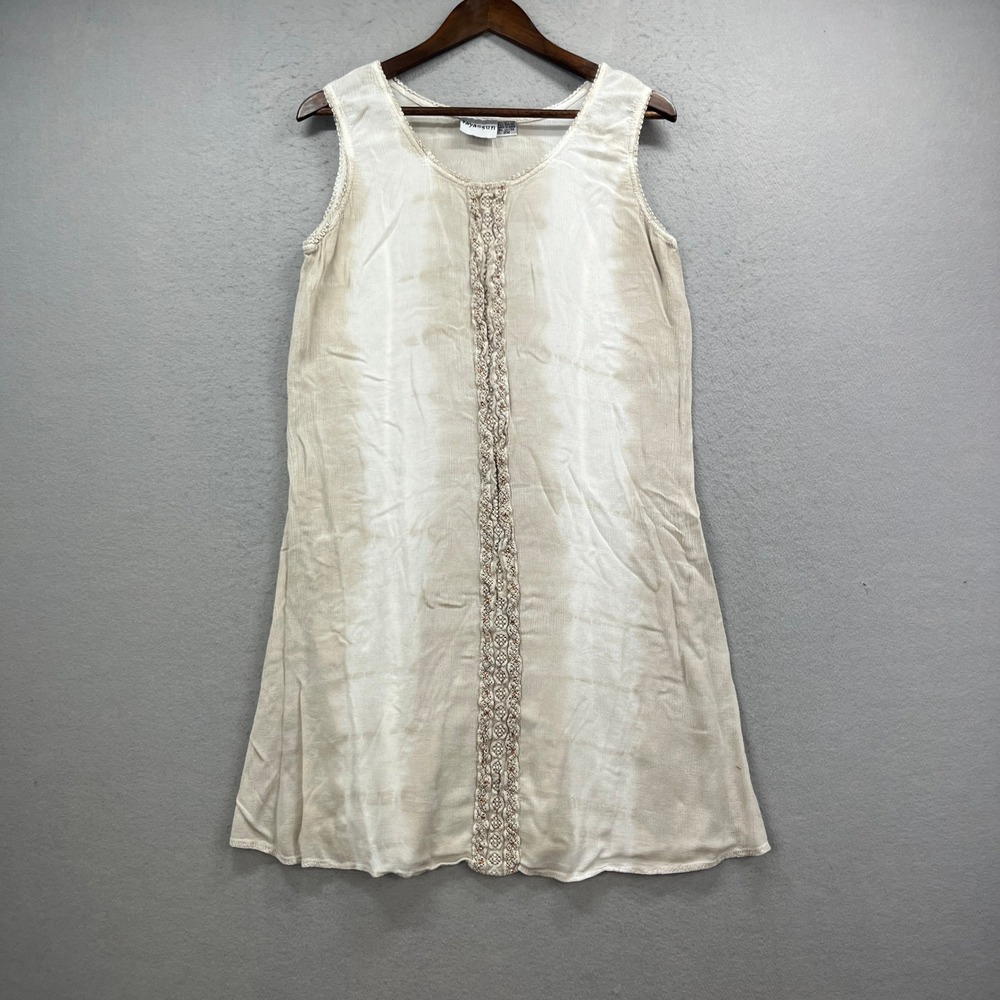 Raya Sun Dress Womens 2X Tan Tie Dye Sleeveless Crochet Trim Boho Chic Vacation